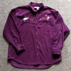 Vintage Looney Tunes Fall Purple Corduroy Button Down Shirt.